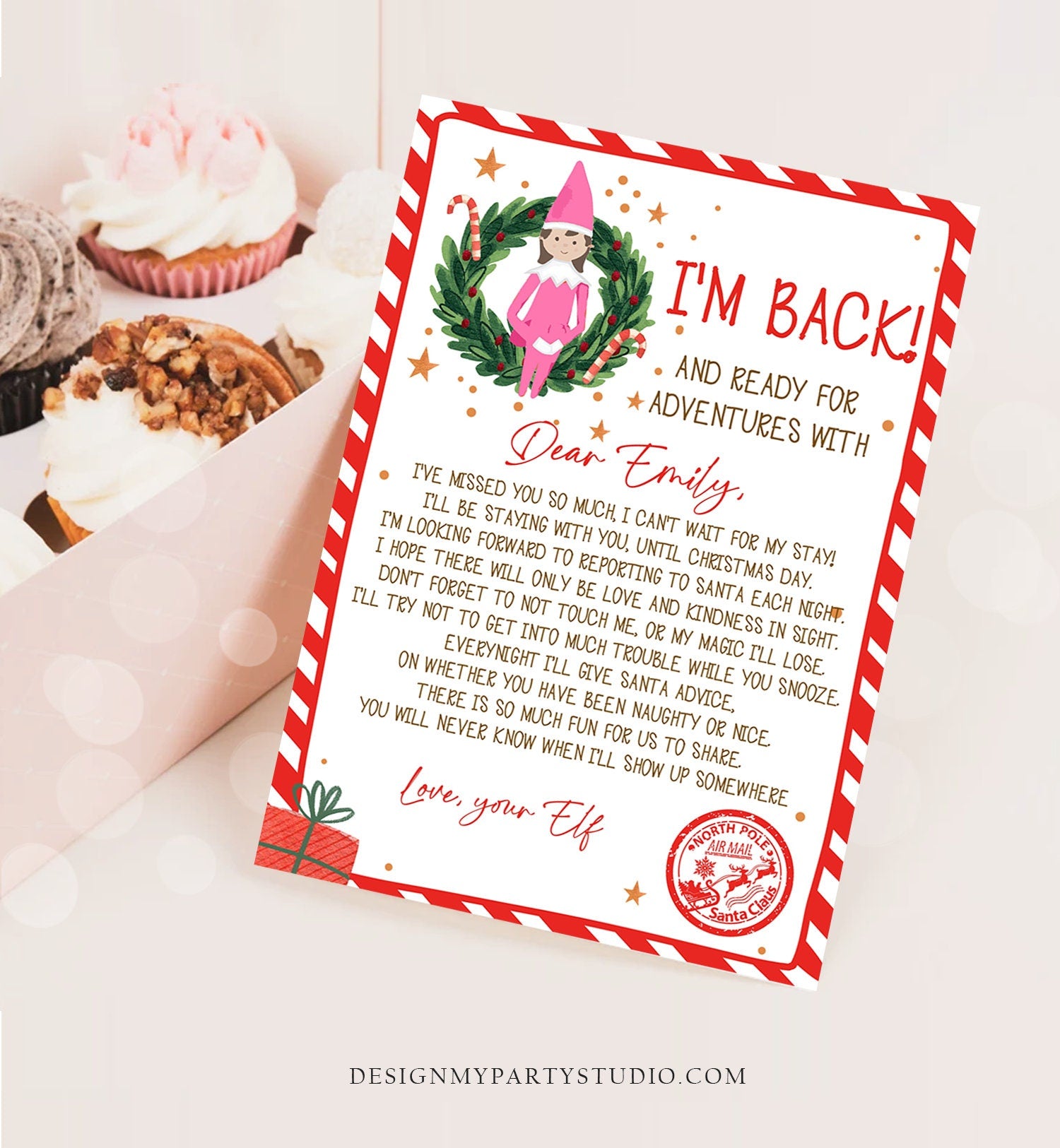 Editable Elf Arrival Letter Return Letter Christmas Elf I'm Back Pink Elf Welcome Christmas Elf Letter Girl Your Elf Printable Template 0358