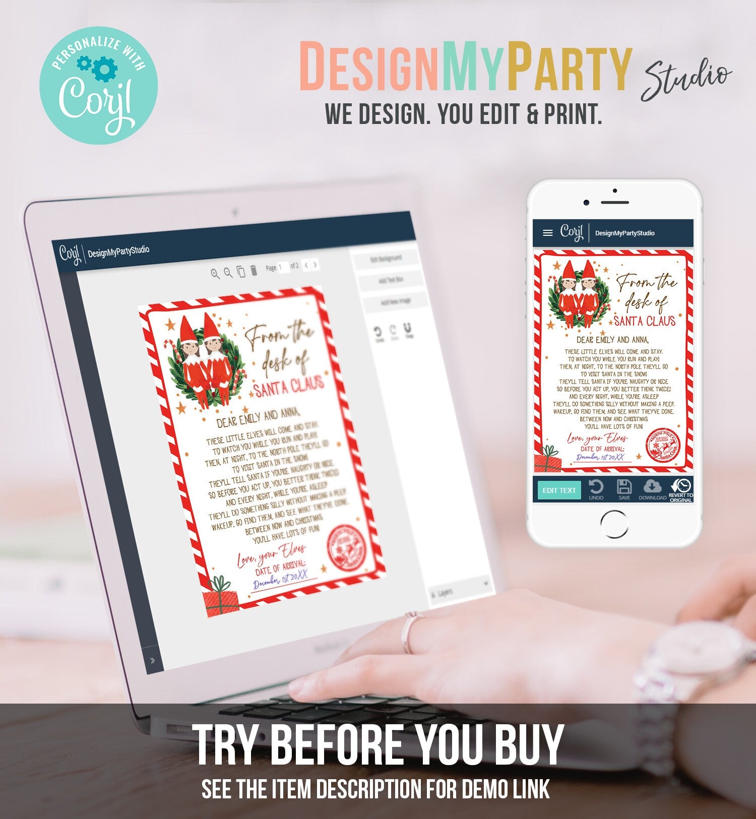 Editable First Time Elf Arrival Letter Return Letter Christmas Elf I'm Back Girls Sisters Elf Welcome Elf Santa Printable Template 0358