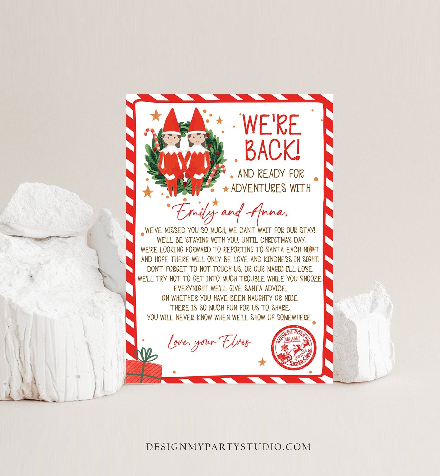 Editable Elf Arrival Letter Return Letter Christmas Elf We're Back Elf Welcome Hello Letter from Elves Girls Sisters Printable Template 0358