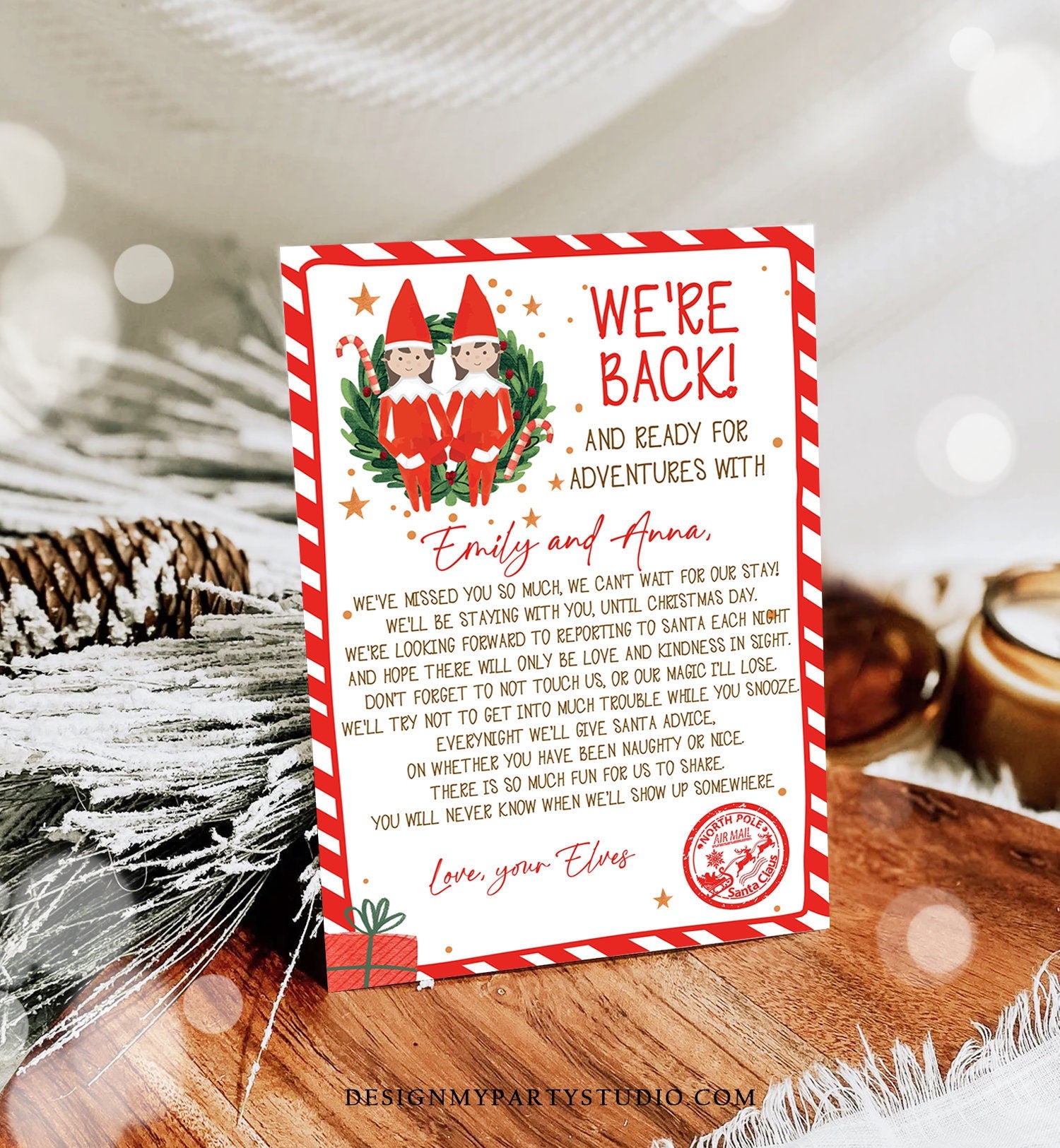 Editable Elf Arrival Letter Return Letter Christmas Elf We're Back Elf Welcome Hello Letter from Elves Girls Sisters Printable Template 0358