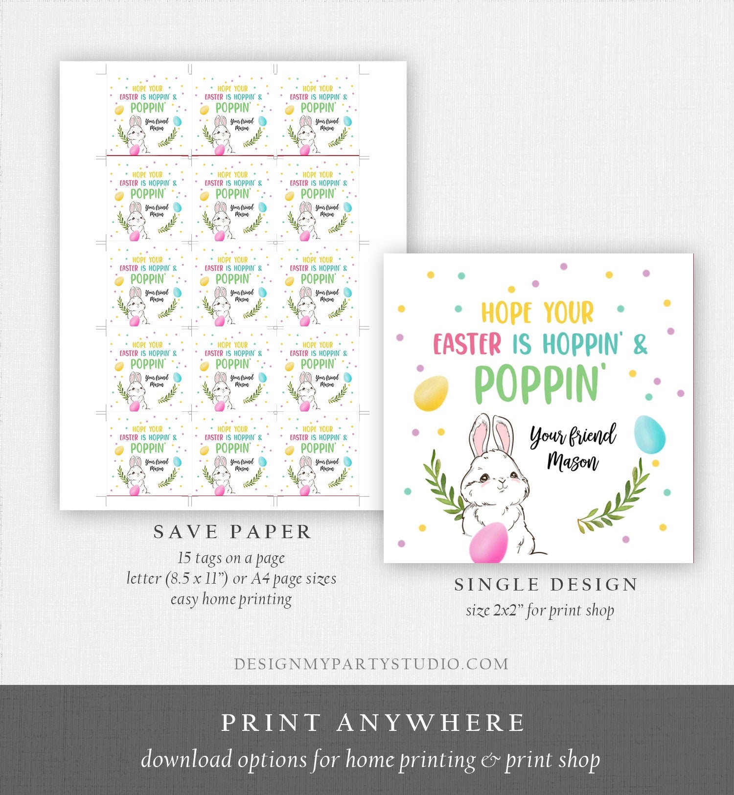Editable Pop It Easter Gift Tags Easter Favor Tags Fidget Toy Easter Cards for Kids School Poppin' Personalized Tag Digital PRINTABLE 0449