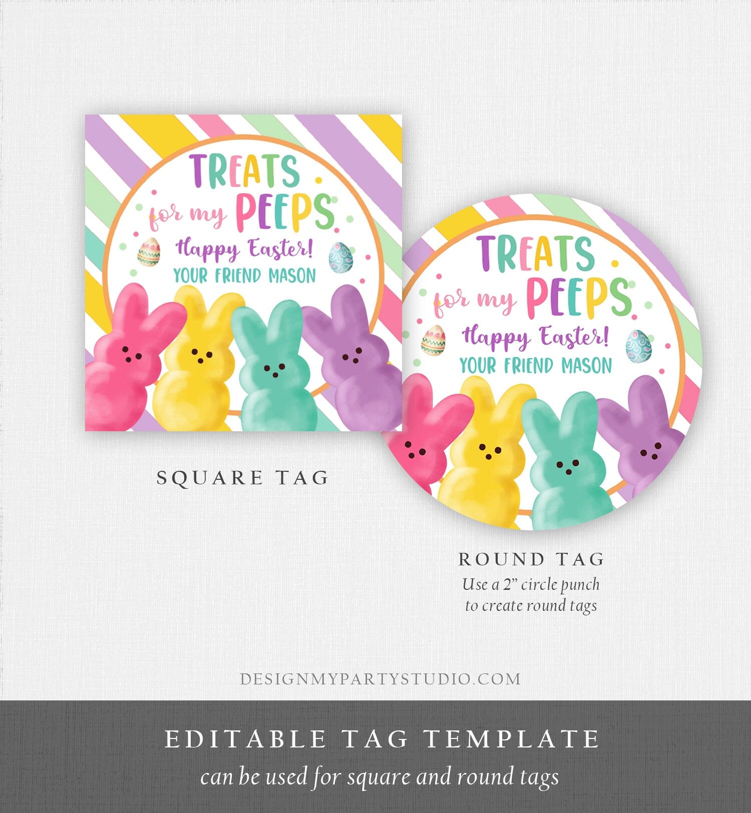 Editable Easter Treats For My Peeps Gift Tag Classroom Gift Easter Favor Tags Kids Peeps Easter Tags Easter Basket Stickers PRINTABLE 0449