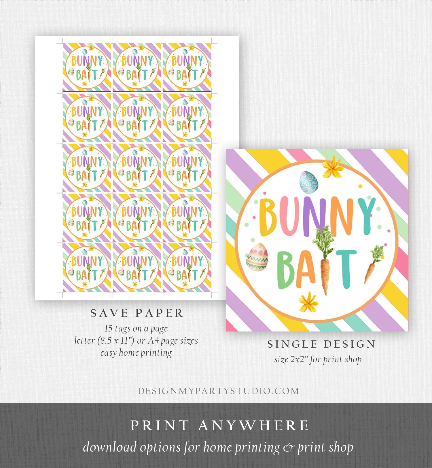 Editable Bunny Bait Favor Tag Easter Cookie Tag Teacher Appreciation Classroom Gift Tag Easter Egg Easter Treat Digital PRINTABLE 0449