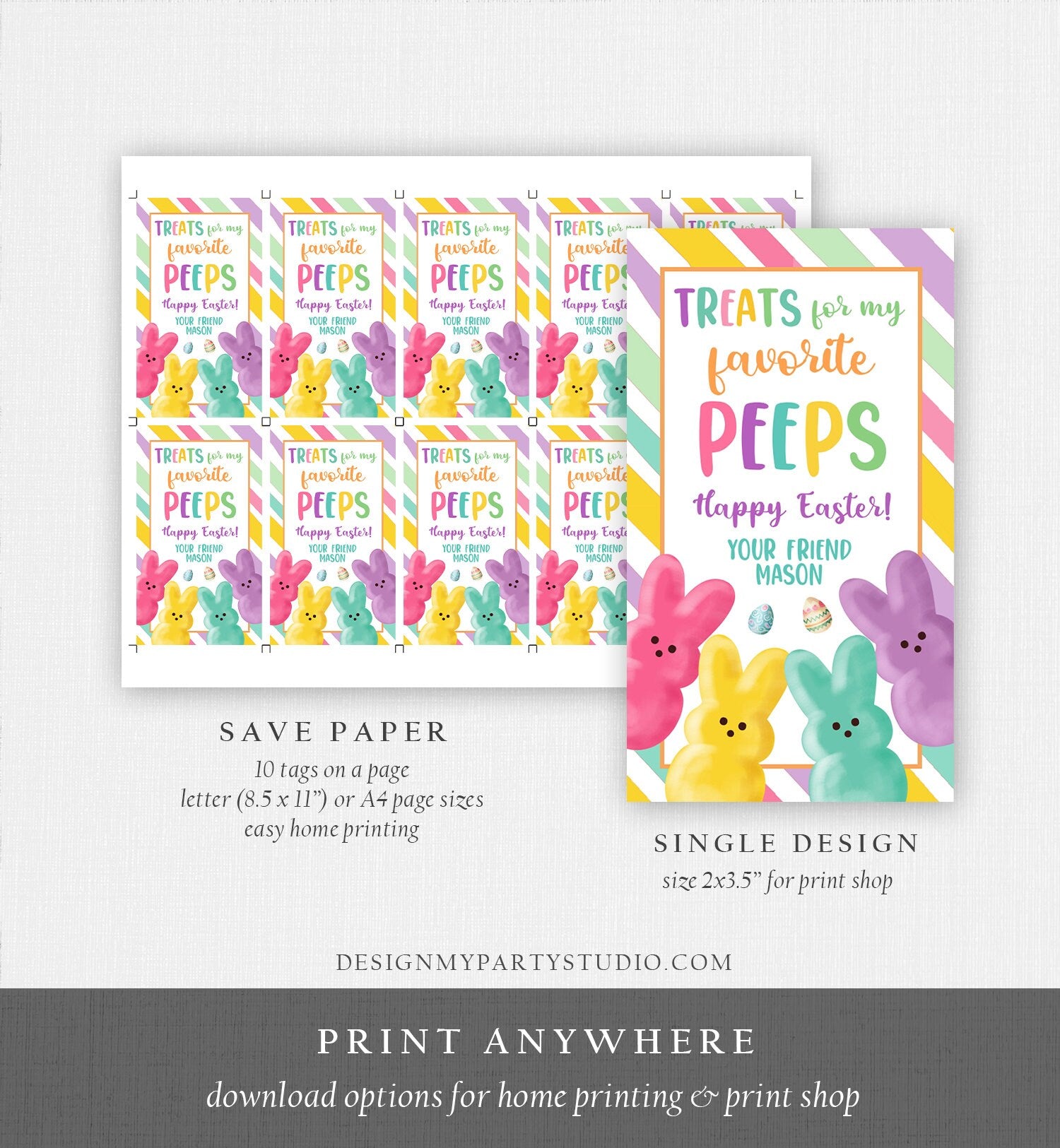 Editable Easter Treats For My Peeps Gift Tag Classroom Gift Easter Favor Tags Kids Easter Peeps Tags Easter Basket Digital PRINTABLE 0449