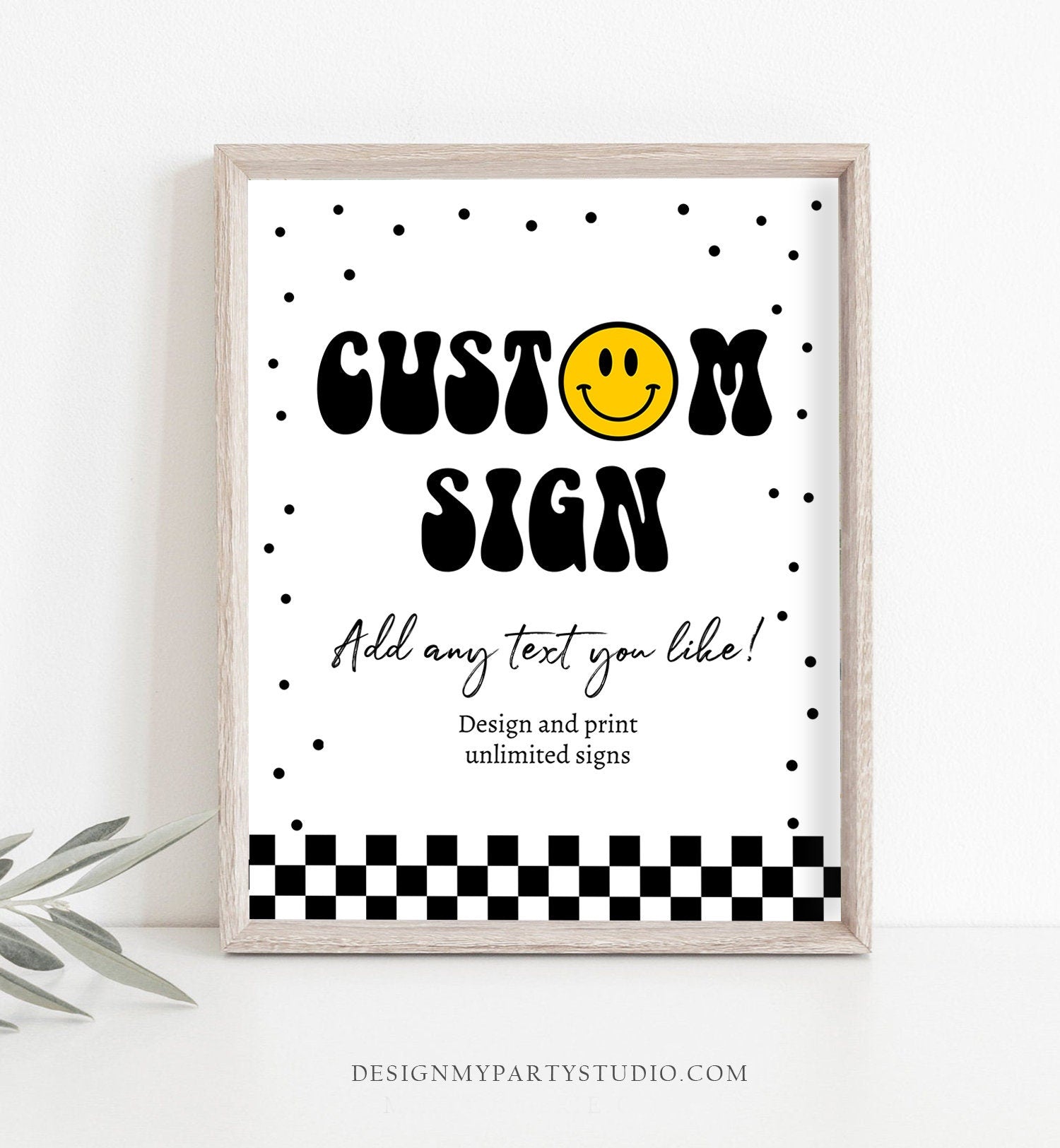 Editable Custom Sign Smiley Face Birthday Party Sign One Happy Dude Happy Face Party Decor Checkered Boy 8x10 Download PRINTABLE Corjl 0456