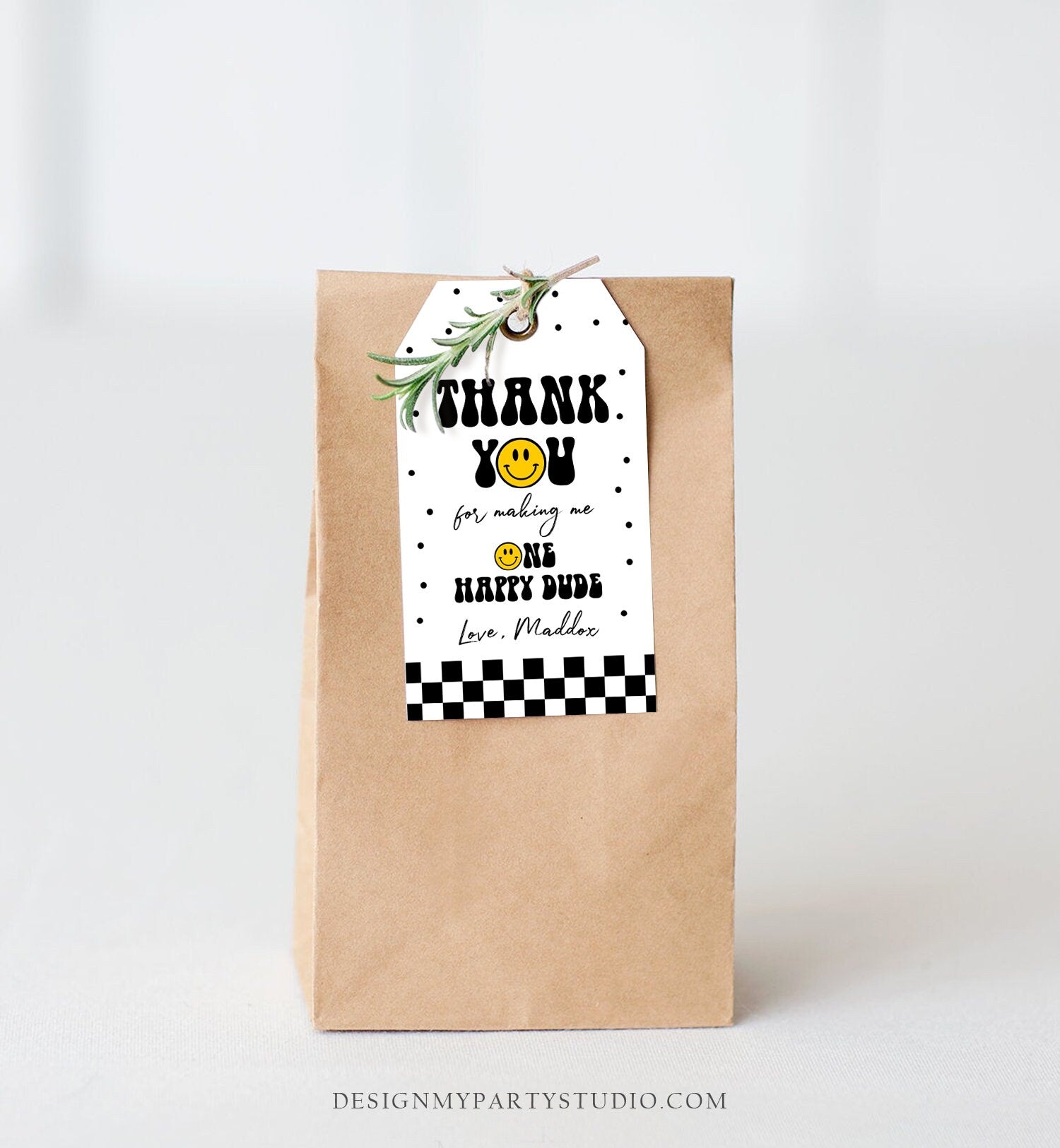 Editable One Happy Dude Birthday Favor Tags Smiley Face Thank You Tags Smiley 1st Birthday Boy Gift Tag Download Corjl Template 0456