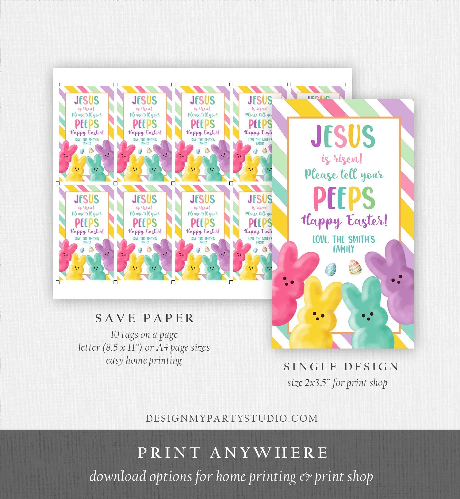 Editable Easter Treats For My Peeps Jesus is Risen Tell Your Peeps Gift Tag Church Gift Easter Favor Easter Basket Digital PRINTABLE 0449