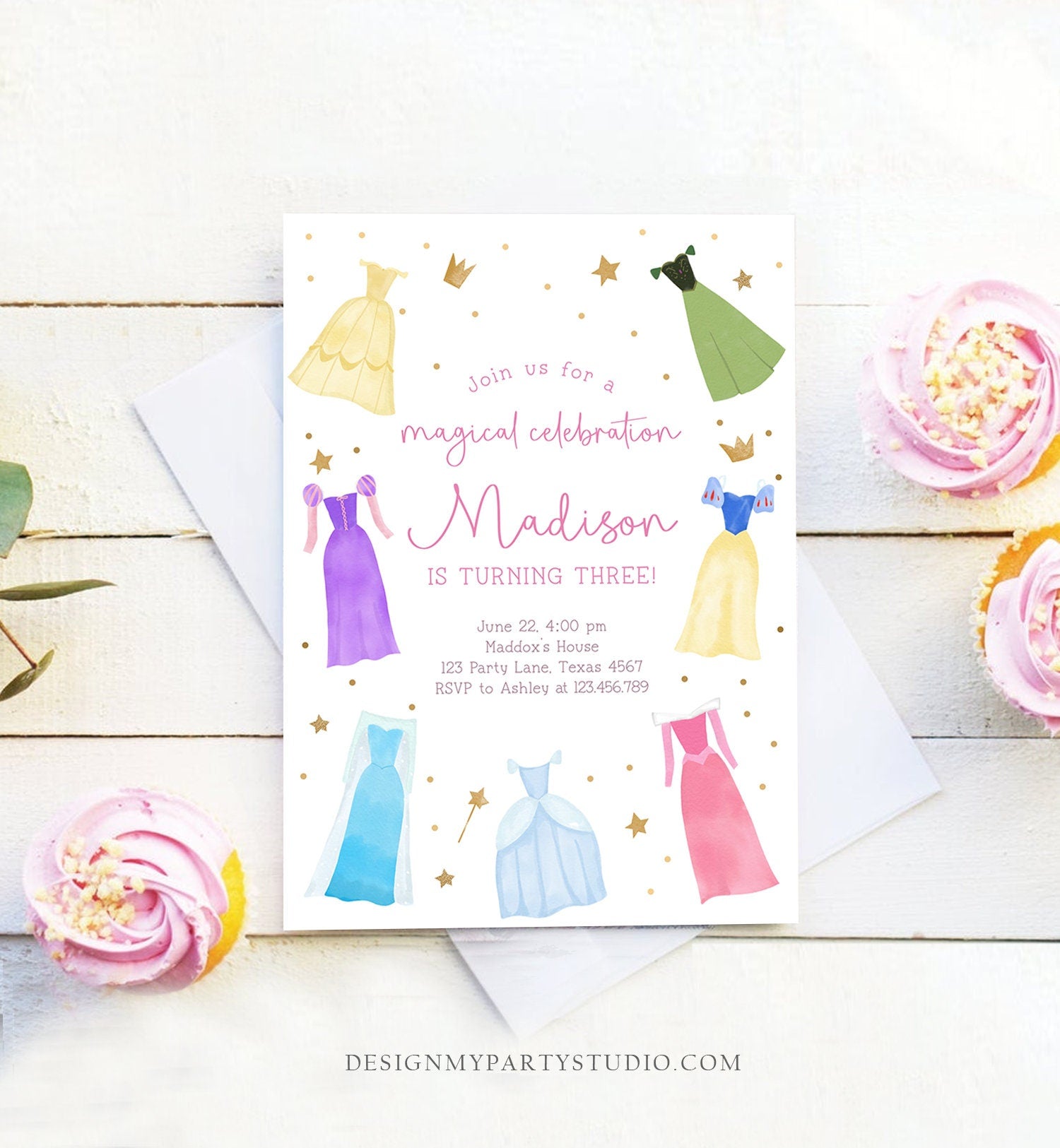 Editable Princess Birthday Invitation Once Upon a Time Princess Royal Birthday Girl Pink Magical Celebration Template Corjl Printable 0462
