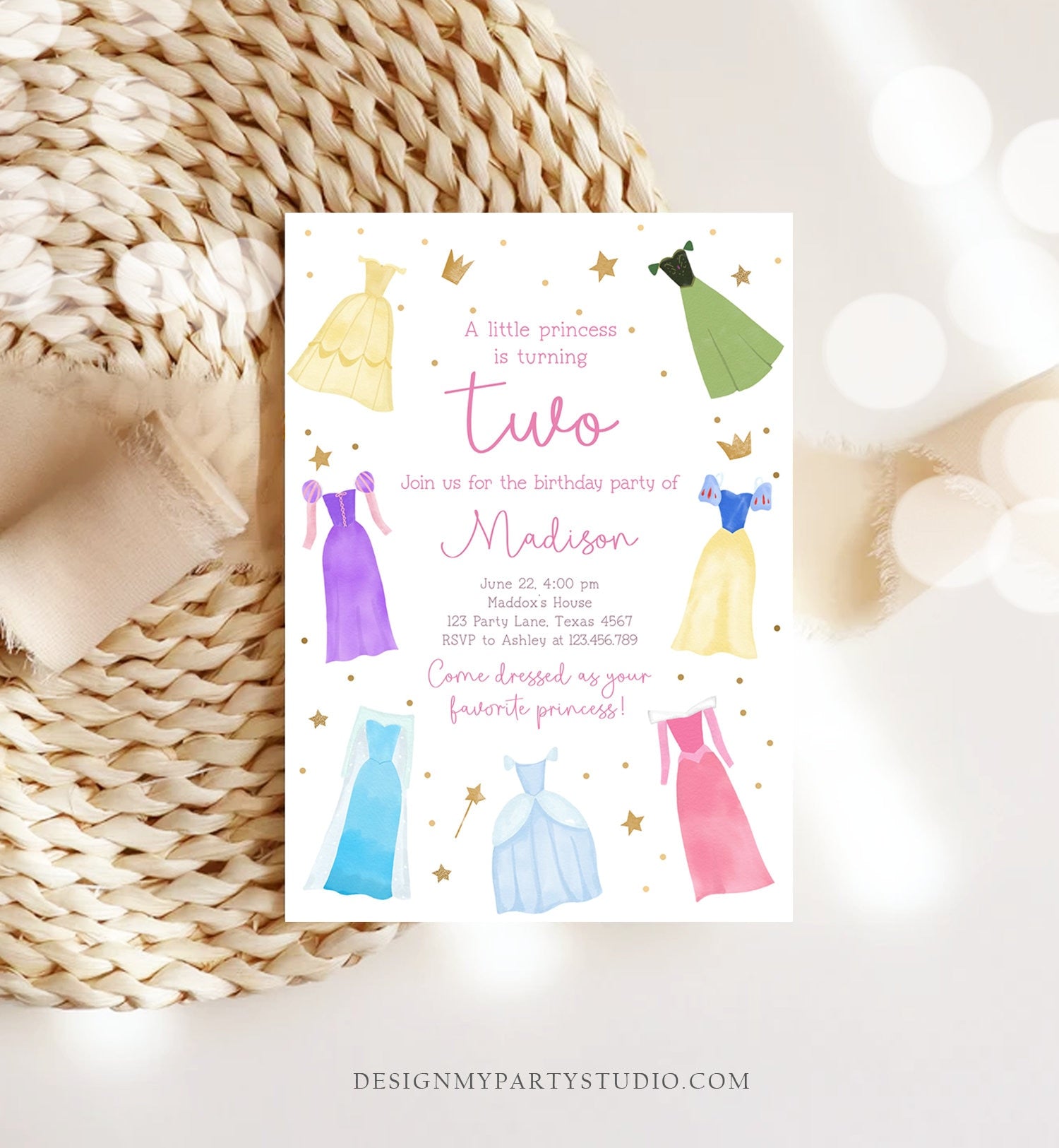 Editable Princess Birthday Invitation Once Upon a Time Princess Royal Birthday Girl Pink Magical Celebration Template Corjl Printable 0462