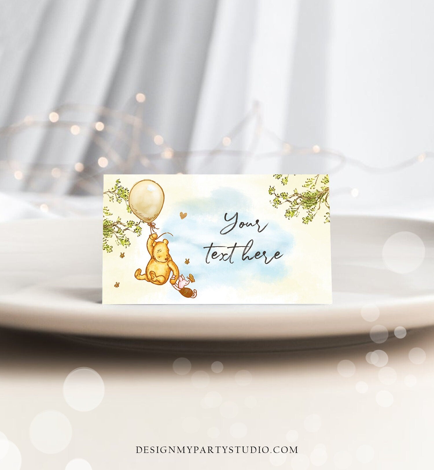 Editable Classic Winnie The Pooh Food Labels Pooh Place Card Tent Card Birthday Pooh Baby Shower Decor Unisex Printable Corjl Template 0425