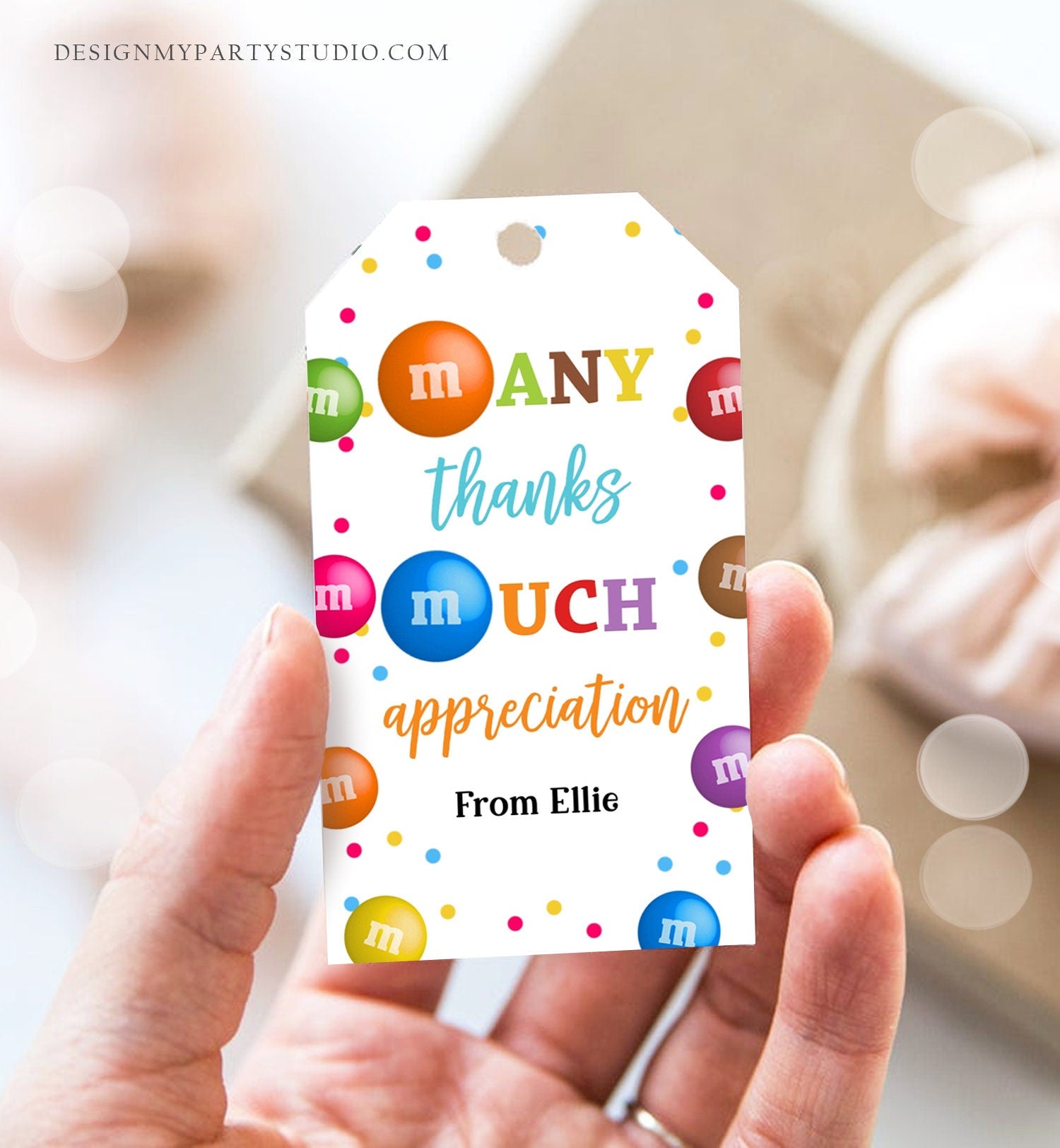 Editable M&M Candy Tag Many Thanks Teacher Appreciation Tag Candy Gift Tag Employee Coworker Staff Thank You Corjl Template Printable 0464