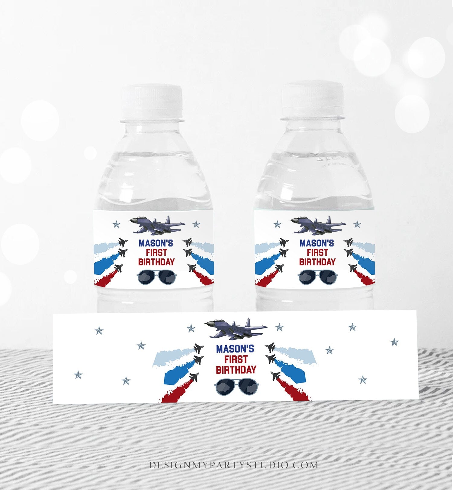Editable Fighter Pilot Water Bottle Labels Jet Fuel Labels Boy Birthday Airplane Fighter Jet Danger Zone Decor Printable Template Corjl 0469