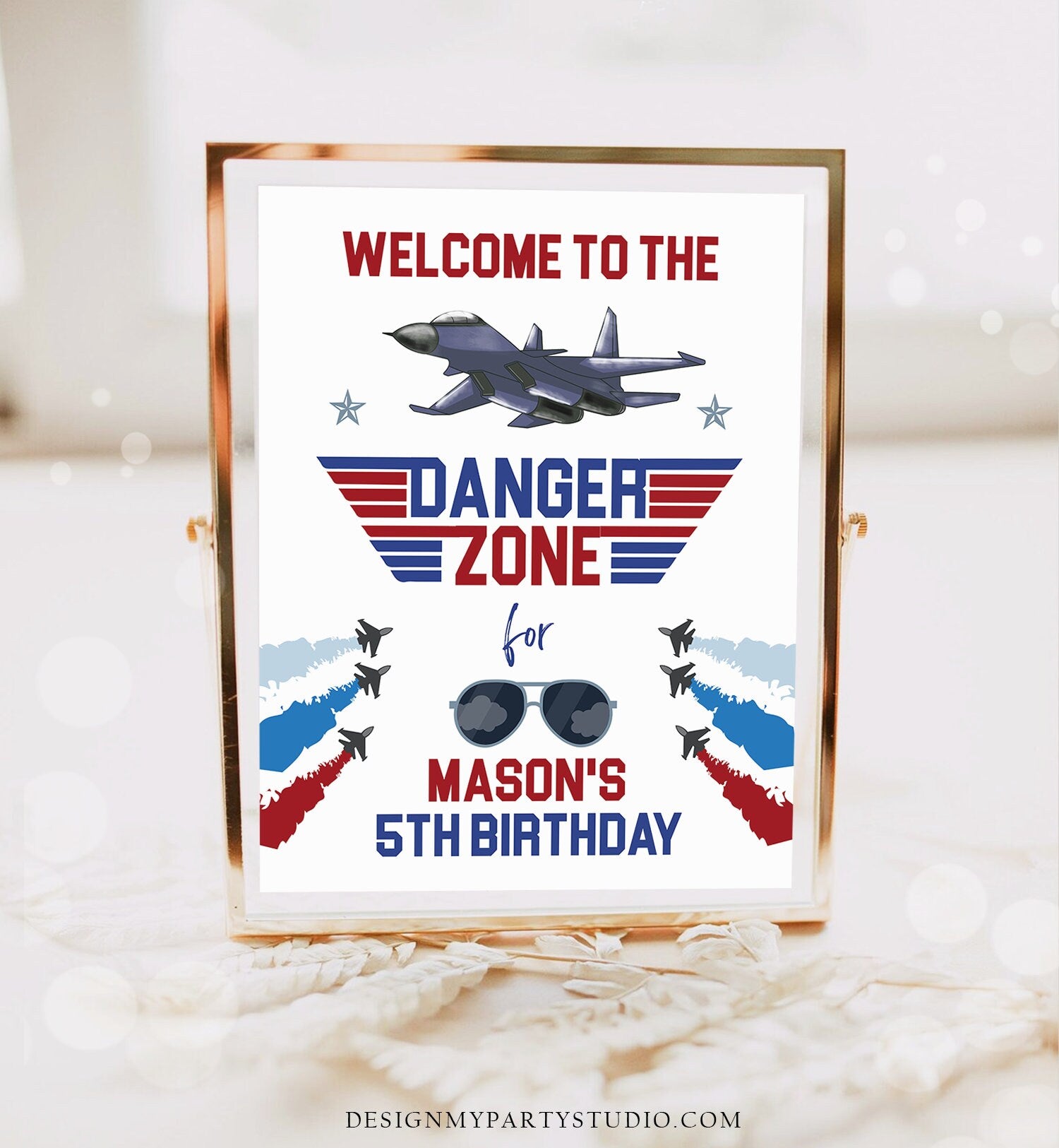 Editable Fighter Pilot Birthday Welcome Sign Danger Zone Aviator Airplane Boy First 1st Fighter Jet Decor Corjl Template Printable 0469
