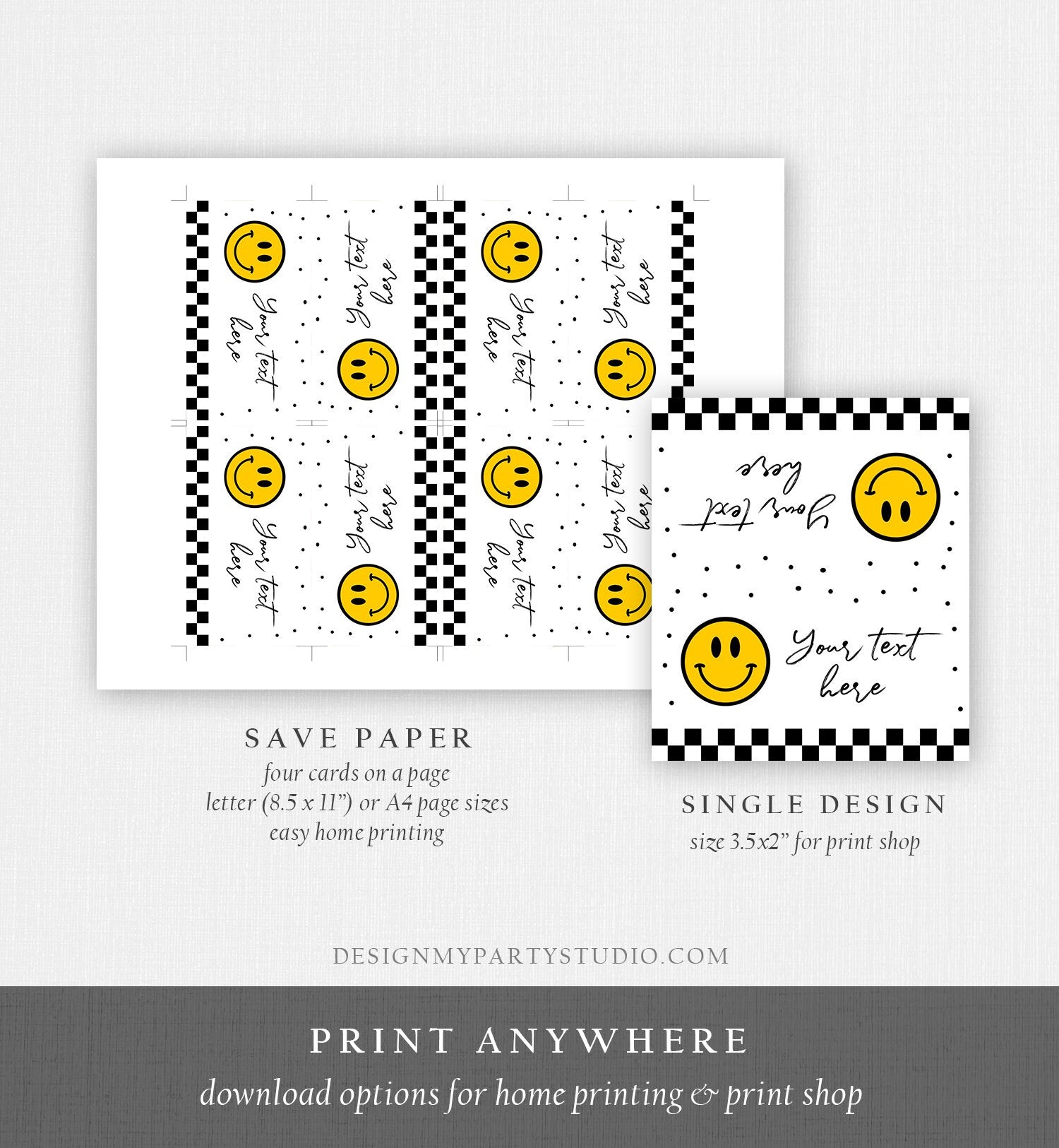 Editable Smiley Emoji Food Labels Birthday Place Card Tent Card Buffet Card One Happy Dude Girl Boy Smiley Face Decor Corjl Template 0456