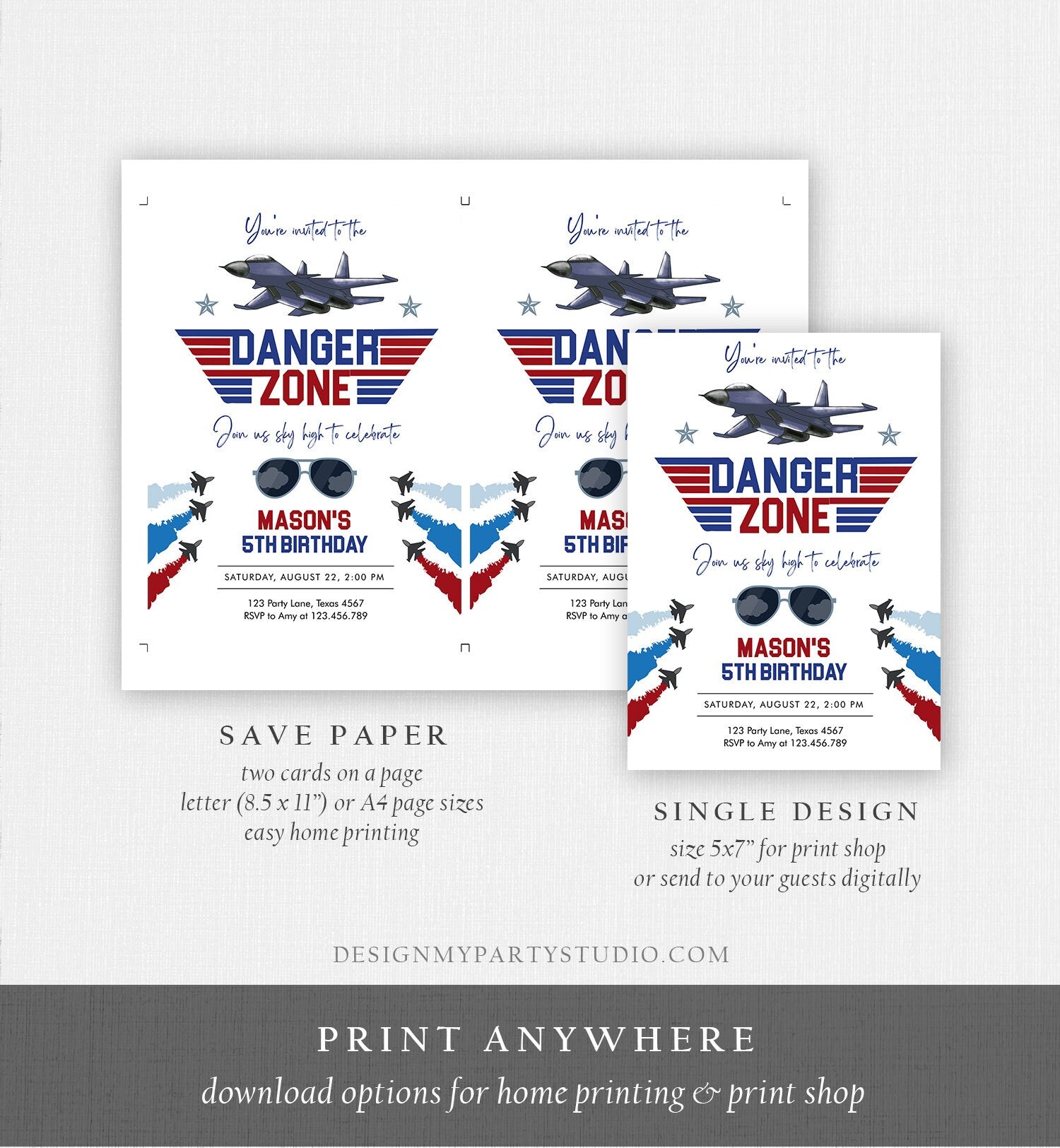 Editable Fighter Pilot Birthday Invitation Fighter Jet Pilot Invitation Boy Military Jet Instant Download Printable Corjl Template 0469