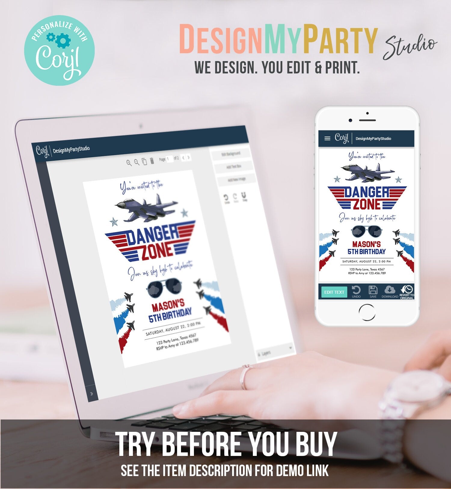 Editable Fighter Pilot Birthday Invitation Fighter Jet Pilot Invitation Boy Military Jet Instant Download Printable Corjl Template 0469
