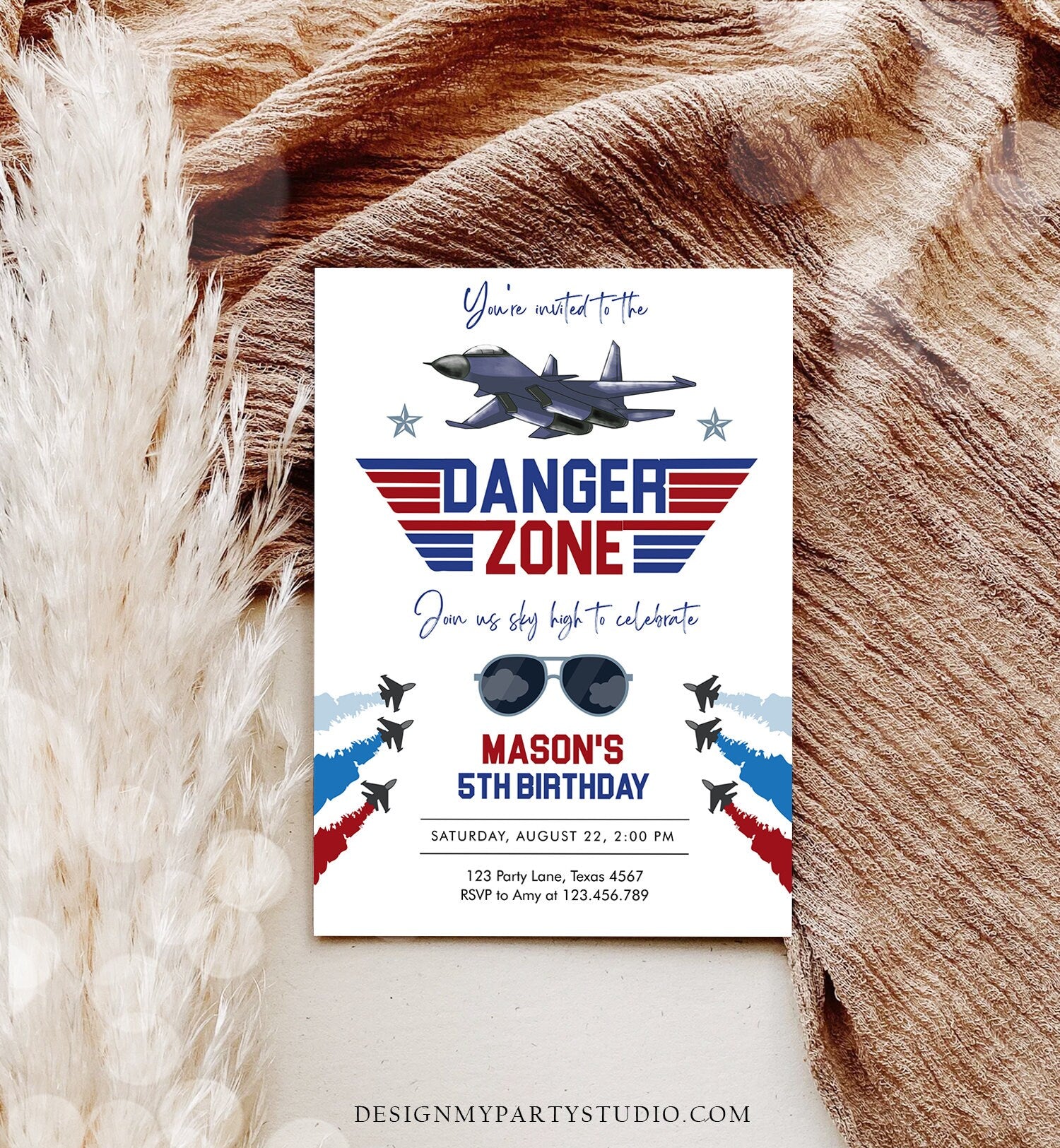 Editable Fighter Pilot Birthday Invitation Fighter Jet Pilot Invitation Boy Military Jet Instant Download Printable Corjl Template 0469