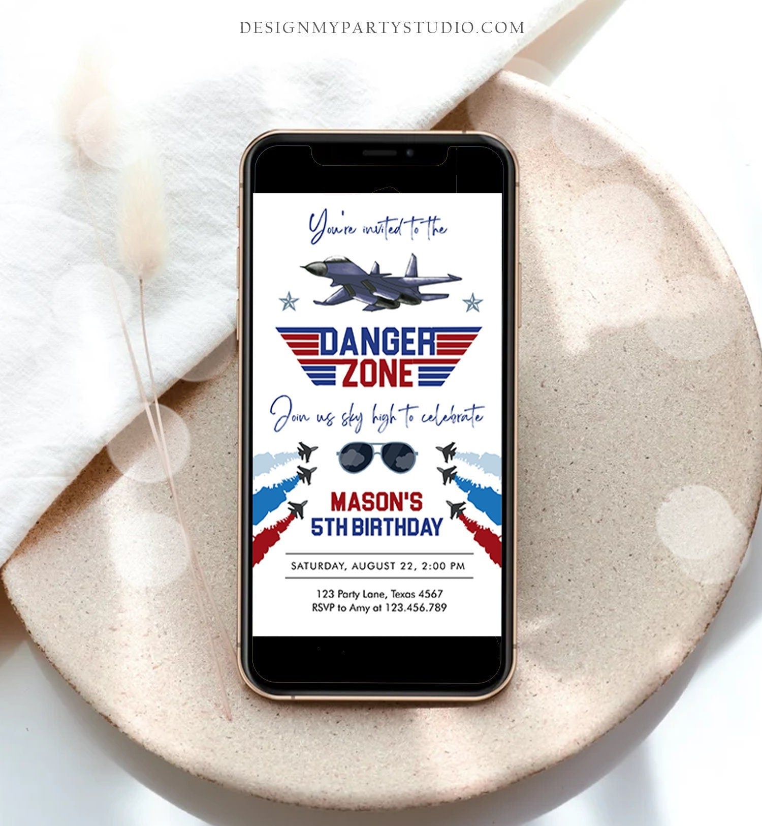 Editable Fighter Pilot Birthday Evite Fighter Jet Pilot Invitation Boy Military Jet Instant Download Phone Electronic Corjl Template 0469