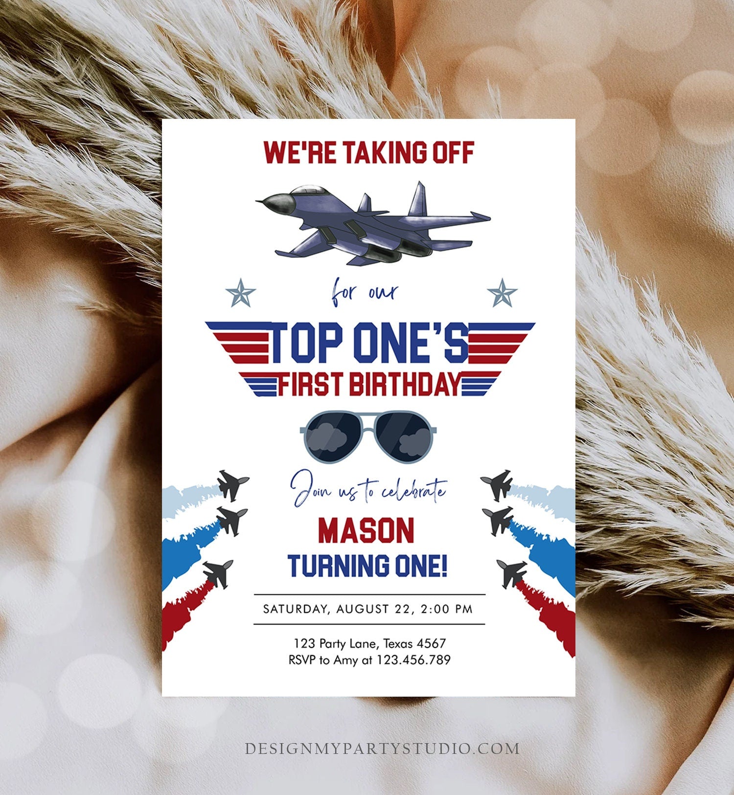 Editable Fighter Pilot Birthday Invitation Fighter Jet Pilot 1st One Boy Military Jet Instant Download Printable Corjl Template 0469