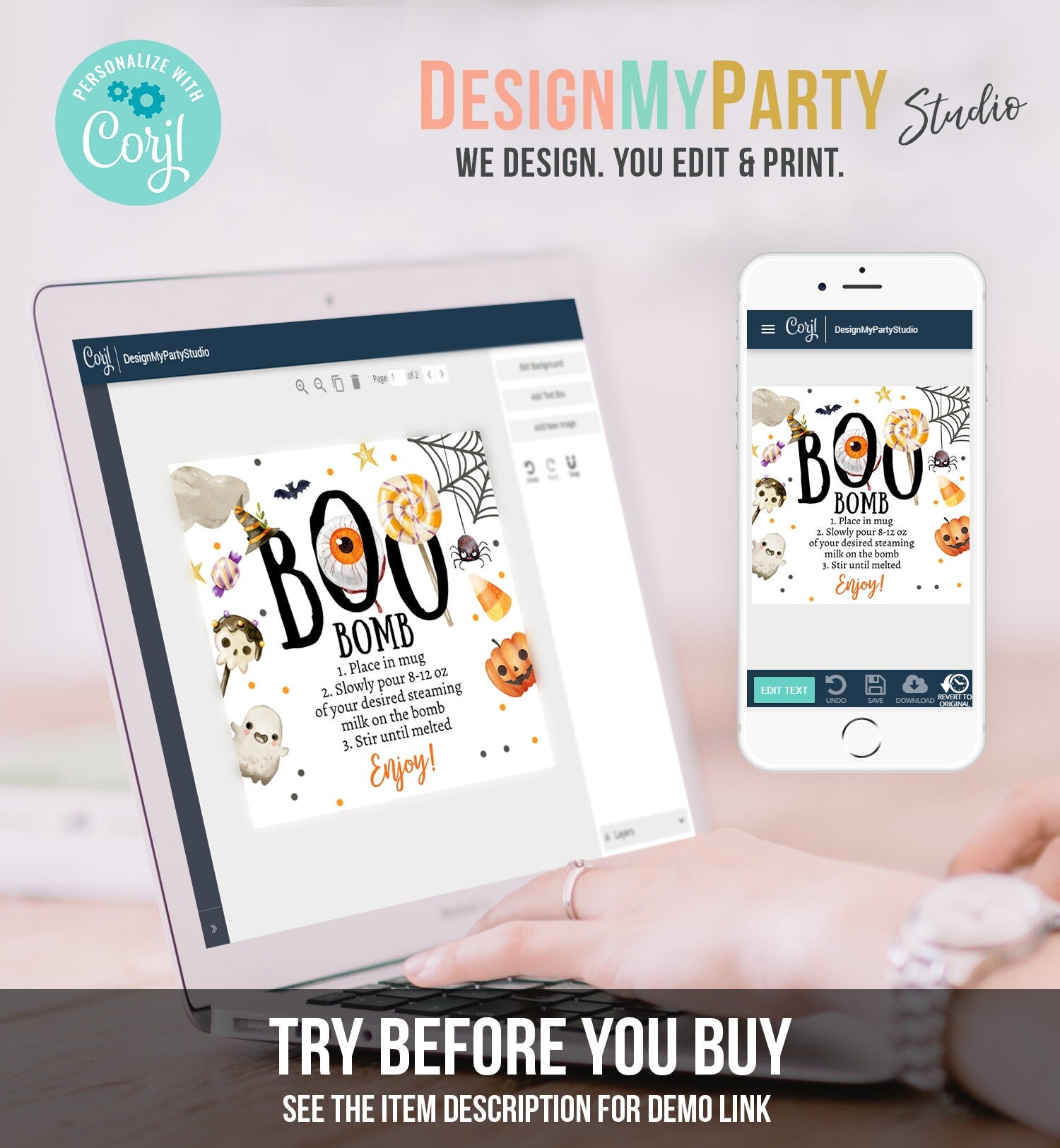 Editable Halloween Hot Chocolate Bomb Tags Bomb Instructions Boo Bomb Halloween Treat Gift Tag Hot Cocoa Tag Ghost Digital PRINTABLE 0261