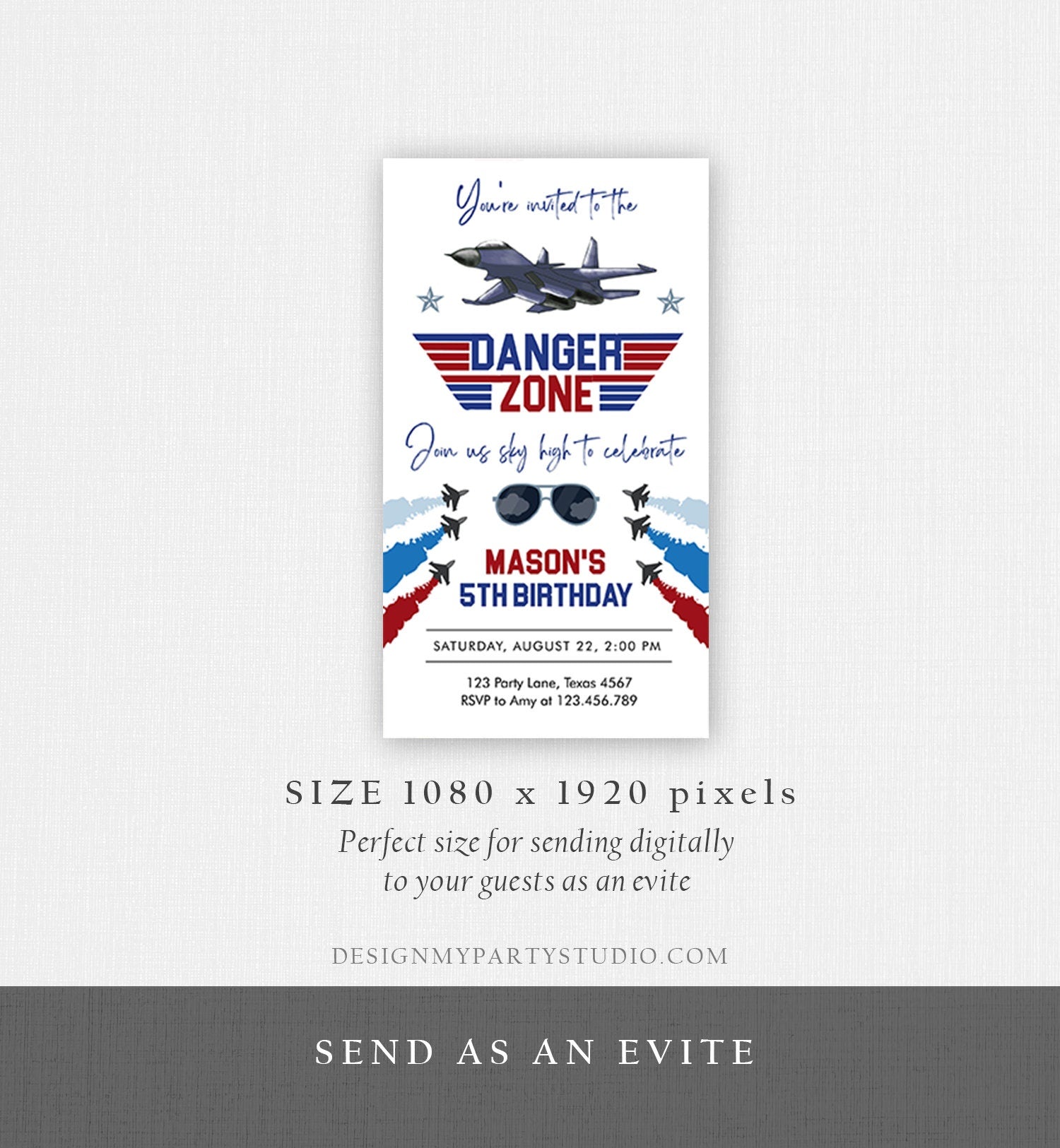 Editable Fighter Pilot Birthday Evite Fighter Jet Pilot Invitation Boy Military Jet Instant Download Phone Electronic Corjl Template 0469