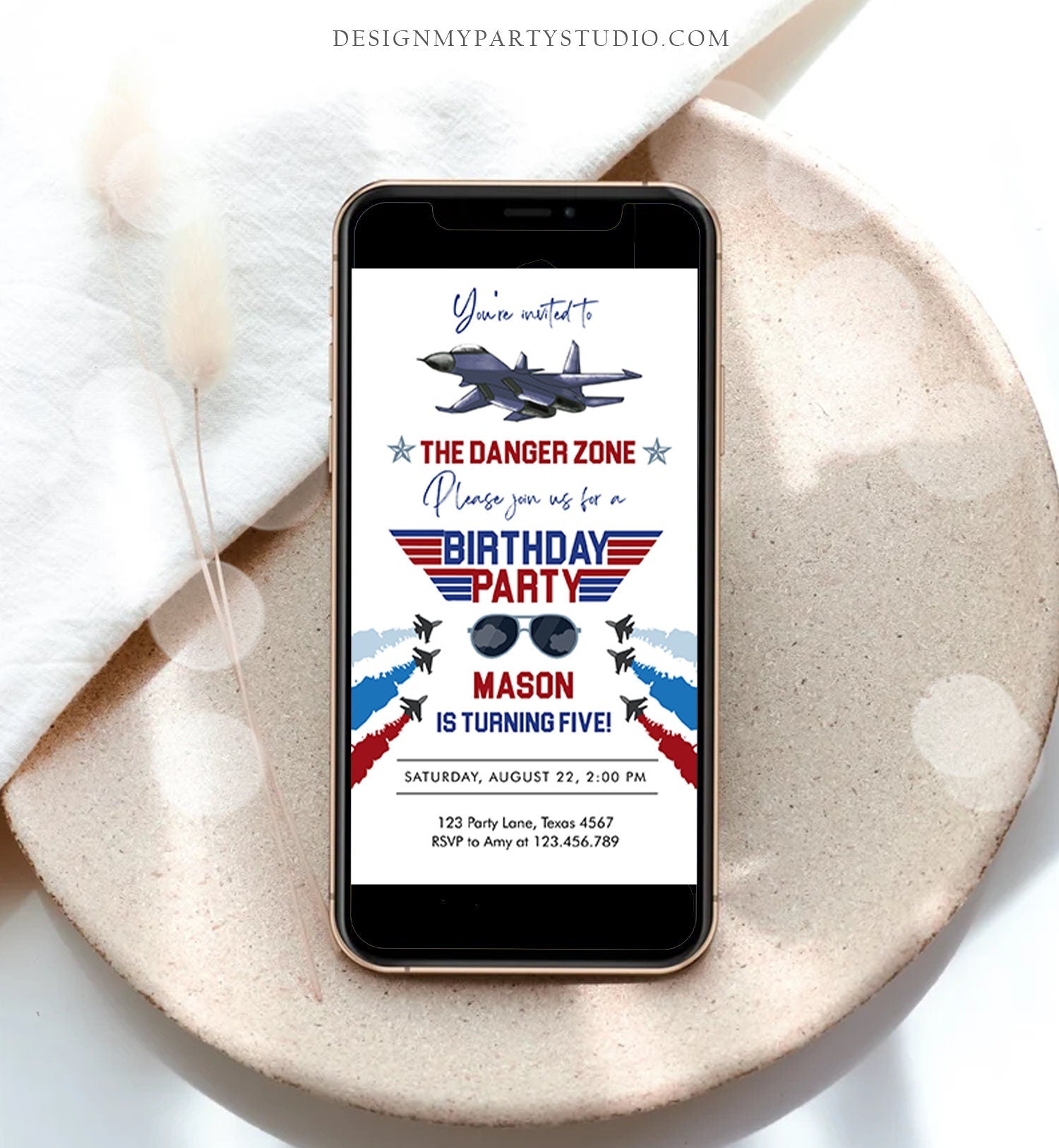 Editable Fighter Pilot Birthday Evite Fighter Jet Pilot Invitation Boy Military Jet Instant Download Phone Electronic Corjl Template 0469
