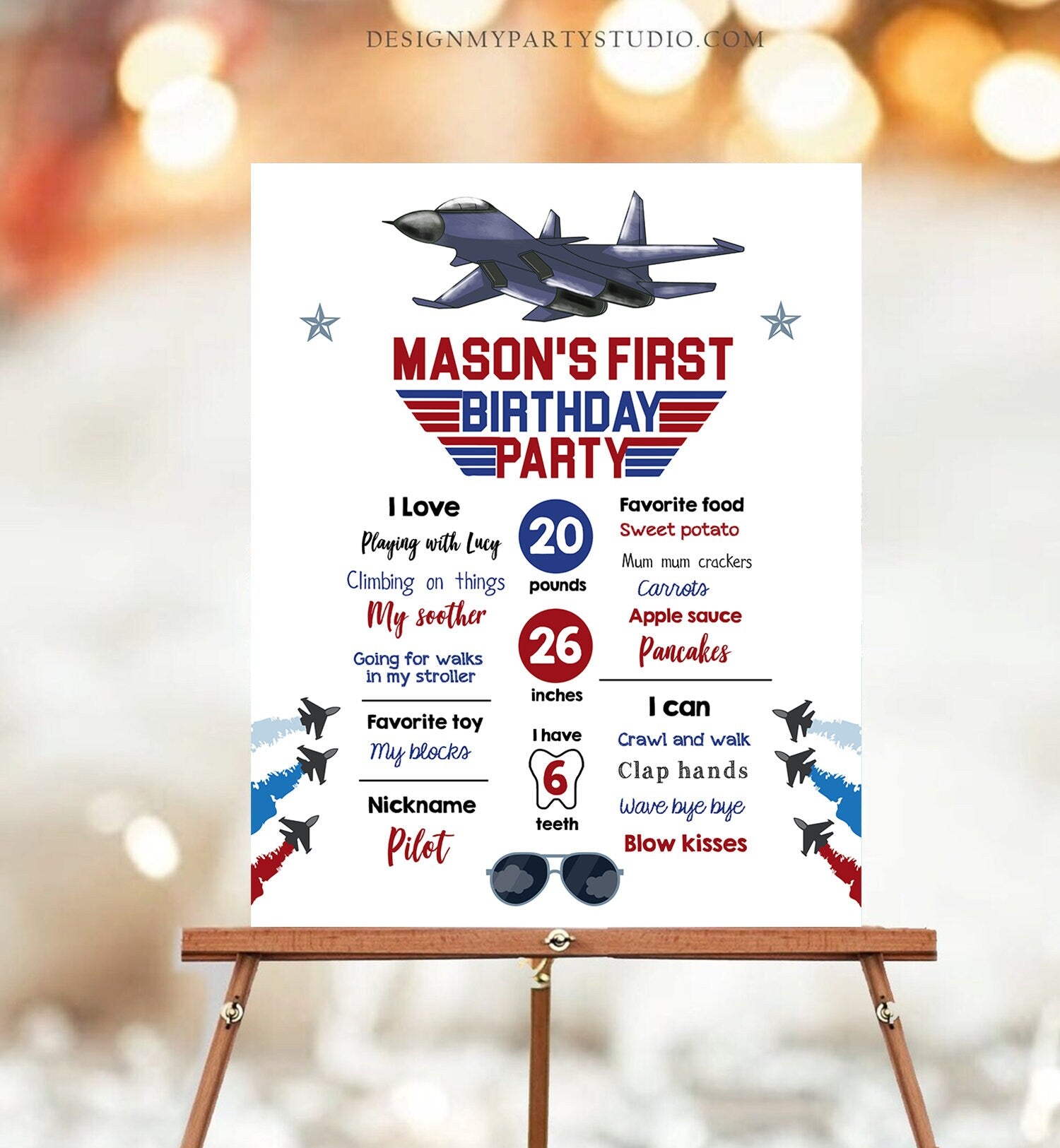 Editable Airplane Birthday Milestones Sign Aircraft Sky First Birthday Boy 1st Fighter Pilot Aviator Jet Template Printable Corjl 0469