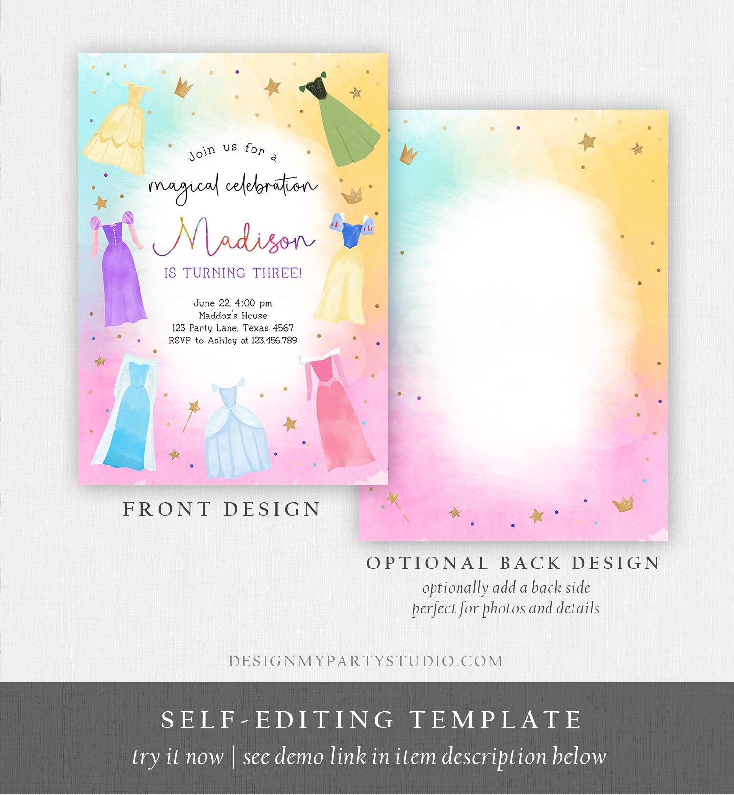 Editable Princess Birthday Invitation Once Upon a Time Princess Royal Birthday Girl Pink Magical Celebration Template Corjl Printable 0485
