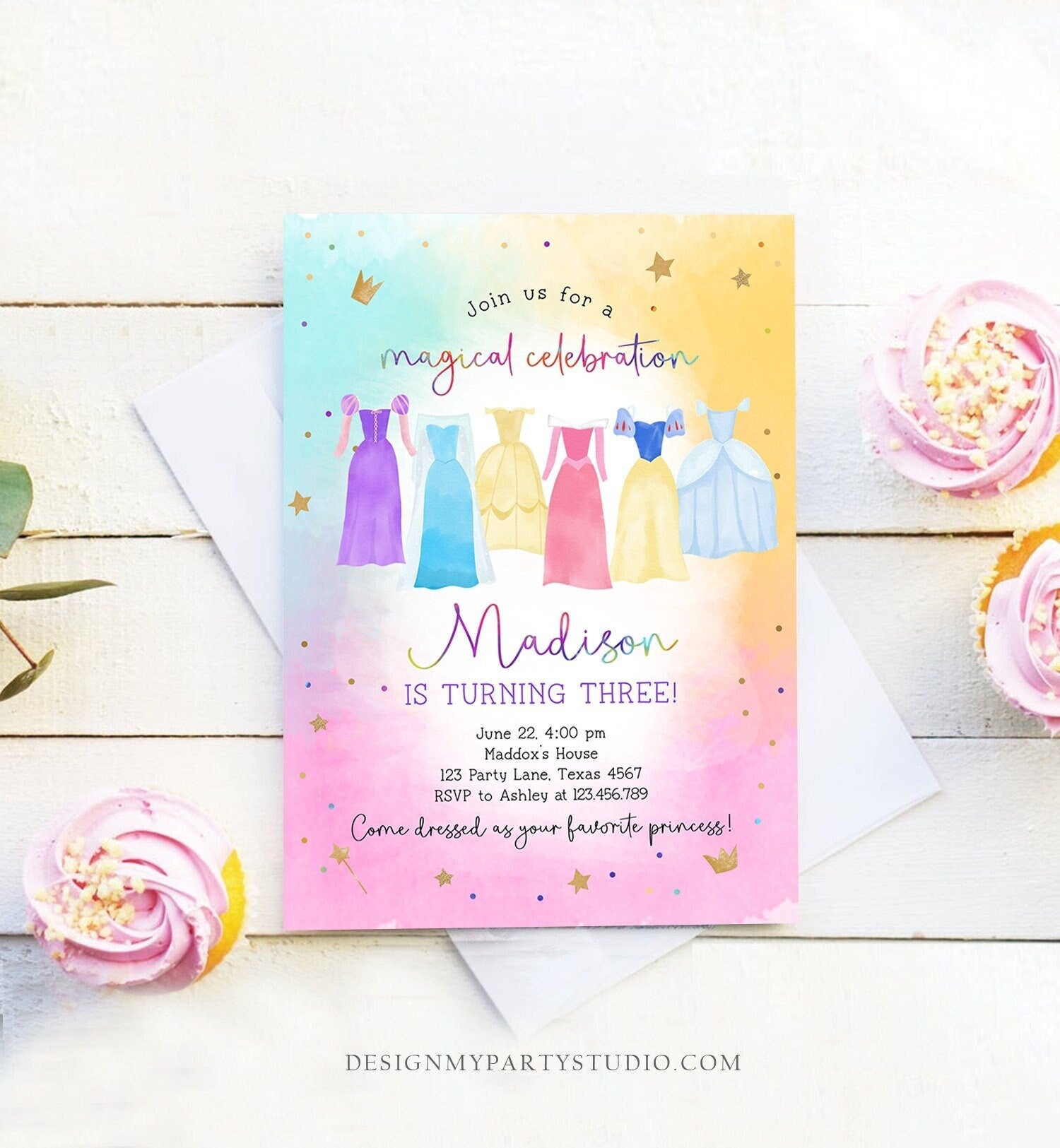 Editable Princess Birthday Invitation Once Upon a Time Princess Royal Birthday Girl Pink Magical Celebration Template Corjl Printable 0485