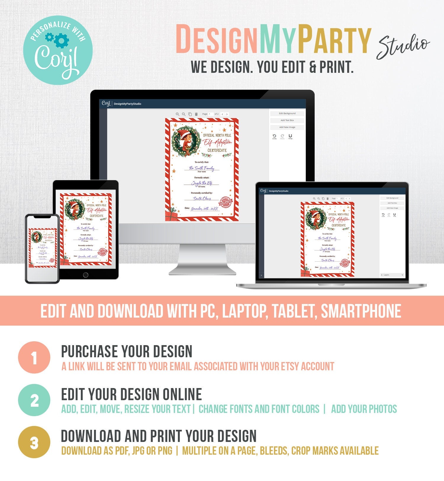 Editable Elf Adoption Certificate Adopt an Elf Letter Elf Activity Christmas Elf Certificate Santa North Pole Corjl Template Printable 0481