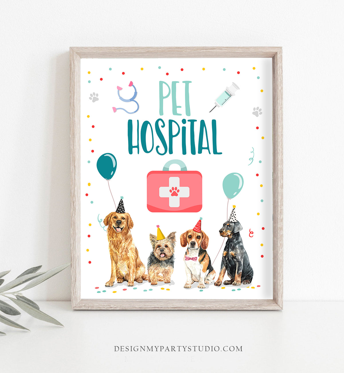 Pet Hospital Sign Puppy Birthday Sign Table Decor Dog Birthday Party Boy Sign Vet Check Up Pawty Decor Sign Download RINTABLE 0384