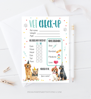 Vet Check Up Exam Sheet Pet Check-Up Dog Birthday Party Puppy Party Hospital Puppy Adoption Adopt a Pet Boy Blue Download Printable 0384