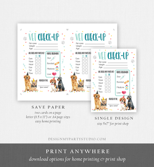 Vet Check Up Exam Sheet Pet Check-Up Dog Birthday Party Puppy Party Hospital Puppy Adoption Adopt a Pet Boy Blue Download Printable 0384