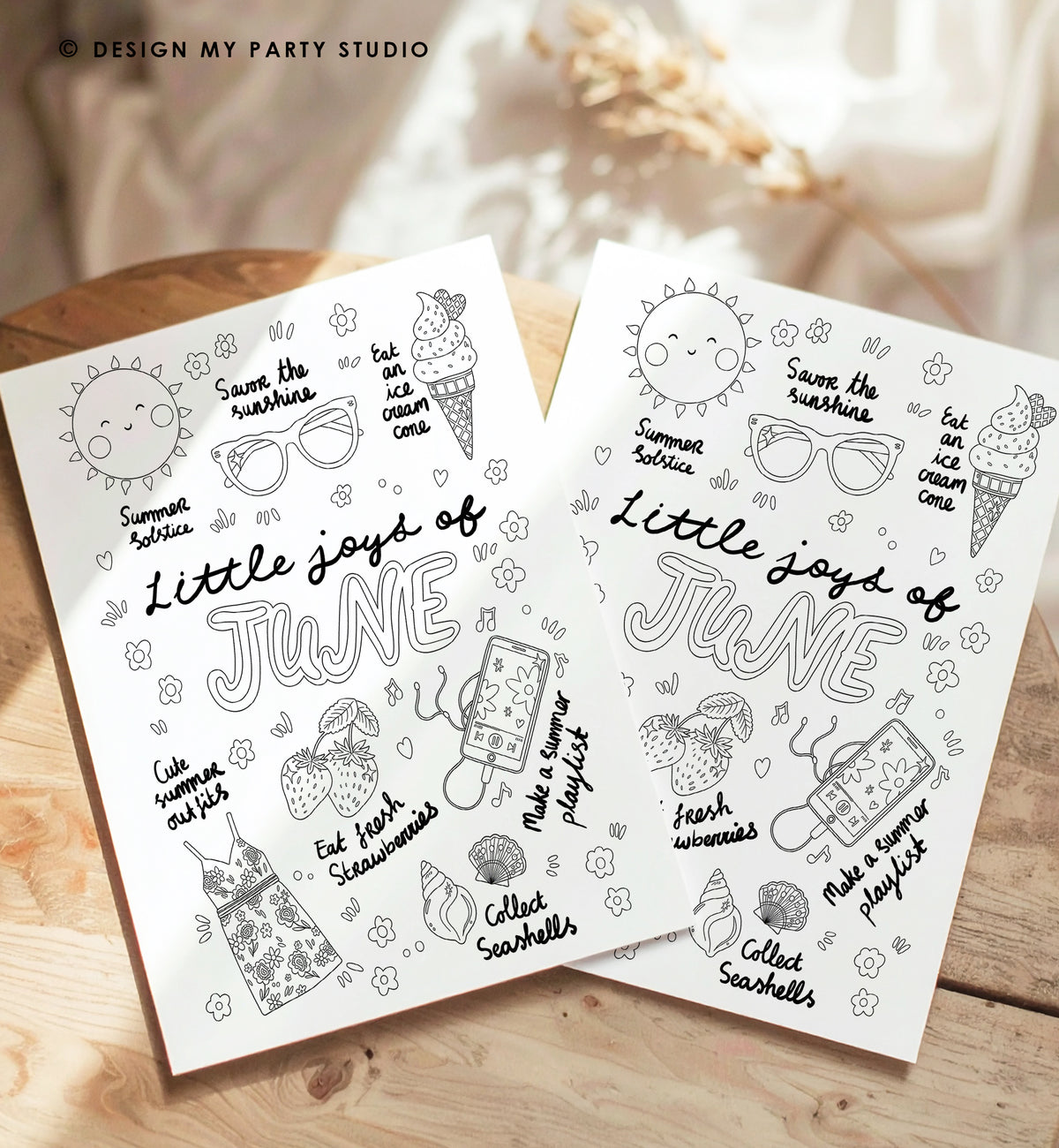 June Coloring Page Digital Instand Download Summer Kids Adults