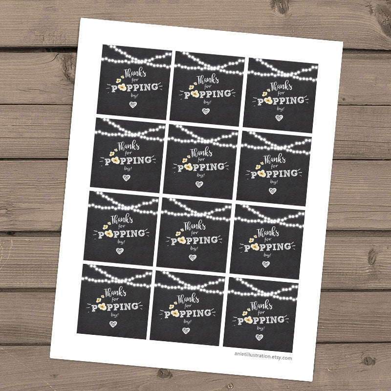 Thanks for popping by Gift Tag Birthday party favor tag Popcorn Favor Tag Stickers Stickers popping by rustic String light PRINTABLE 0110