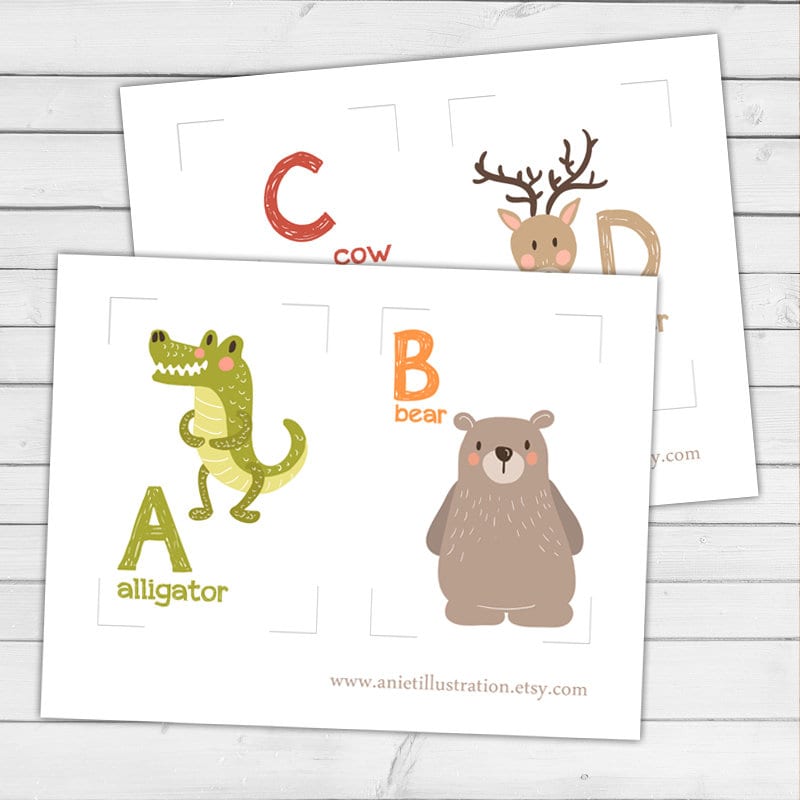 Animal alphabet card set Alphabet flash cards abc Nursery wall cards abc cards Classroom decor INSTANT DOWNLOAD digital PRINTABLE 4x6"