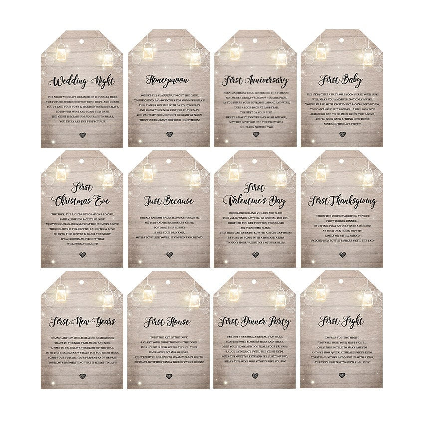 Wedding Milestone tags Milestone Wine Labels Wine Basket Tags Bridal shower gift Engagement gift wedding Wine poems set of 12 PRINTABLE