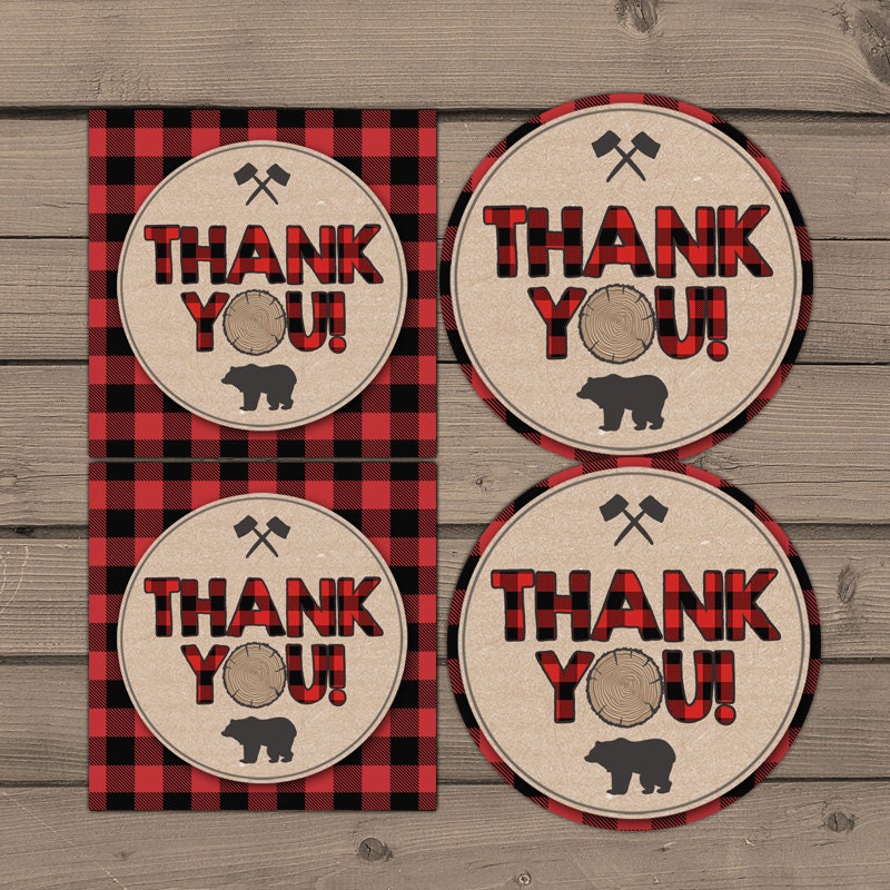 Lumberjack Favor tags Lumberjack Birthday Thank you tags Lumberjack birthday party Lumberjack Labels Buffalo Plaid Digital PRINTABLE 0026