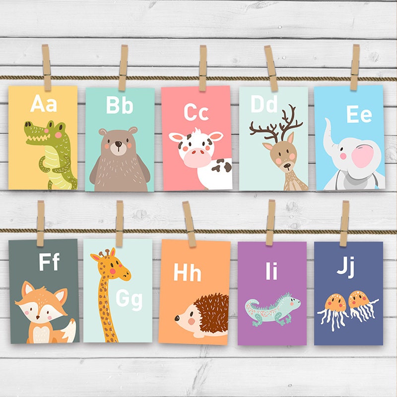 Animal Alphabet card set Alphabet flash cards abc Nursery wall cards abc cards Classroom decor INSTANT DOWNLOAD digital PRINTABLE 4x6"