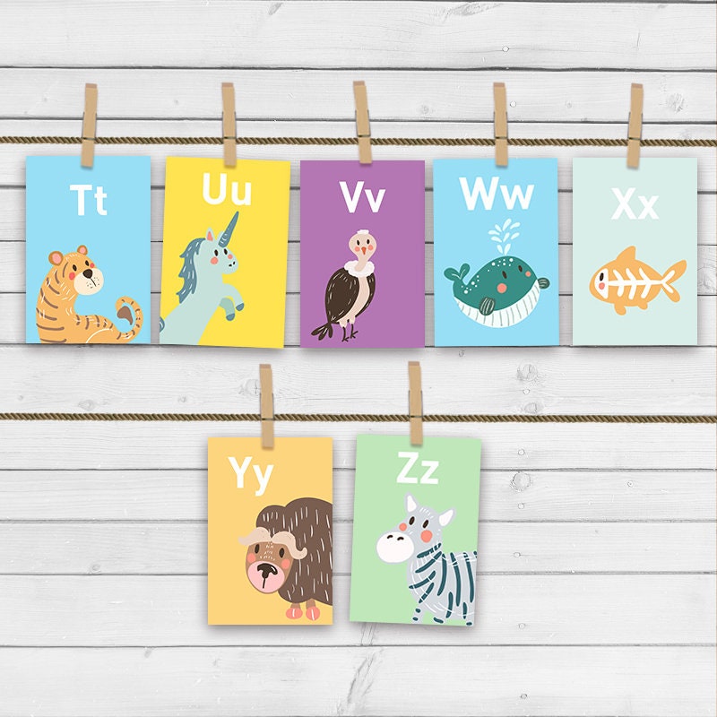 Animal Alphabet card set Alphabet flash cards abc Nursery wall cards abc cards Classroom decor INSTANT DOWNLOAD digital PRINTABLE 4x6"