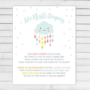 Late Night Diapers Baby Shower Sign Baby shower activity Rain Cloud shower game sign Raindrops Baby shower Cloud Baby Digital Printable 0036