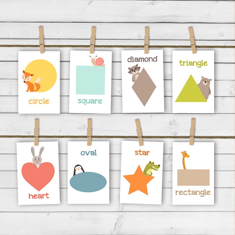 Shapes Flash Cards Shapes Flash Cards Nursery Wall Educational Kids Room School Class Decor Wall Art Instant Digital Download Printable
