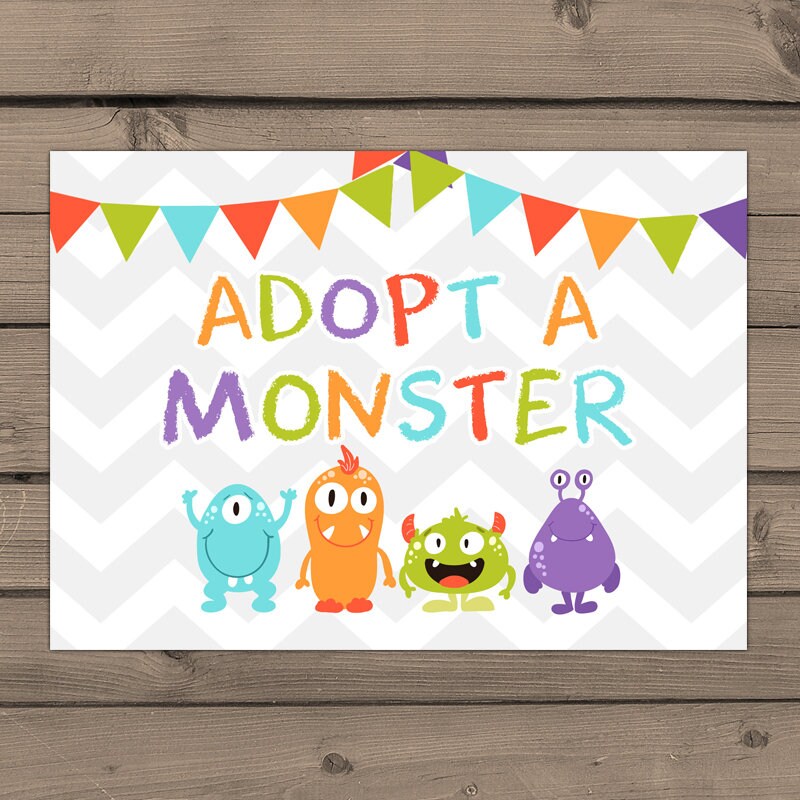 Adopt a Monster certificate and sign Monster Birthday Monster adoption certificate Monster Instant download PRINTABLE Digital PDF DIY 0058