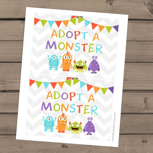 Adopt a Monster certificate and sign Monster Birthday Monster adoption certificate Monster Instant download PRINTABLE Digital PDF DIY 0058