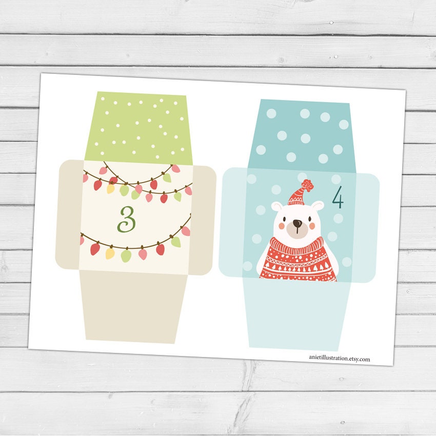 Christmas Advent Calendar Mini Envelopes Tags Christmas countdown Calendar cards Children Classroom Nursery download PRINTABLE Digital