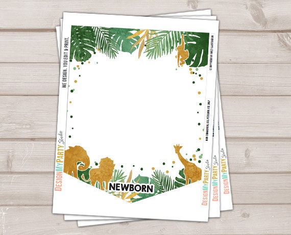 Safari First birthday banner Monthly Photo Banner Zoo Jungle Banner Gold and Black Elephant Giraffe Wild one Animals PRINTABLE Digital 0016