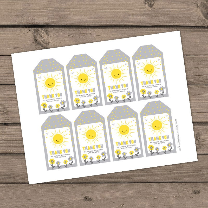 Sunshine Baby shower Sunshine Thank you tags Sunshine birthday Gift tags Ray of sunshine Grey Yellow You are my sunshine PRINTABLE 0070