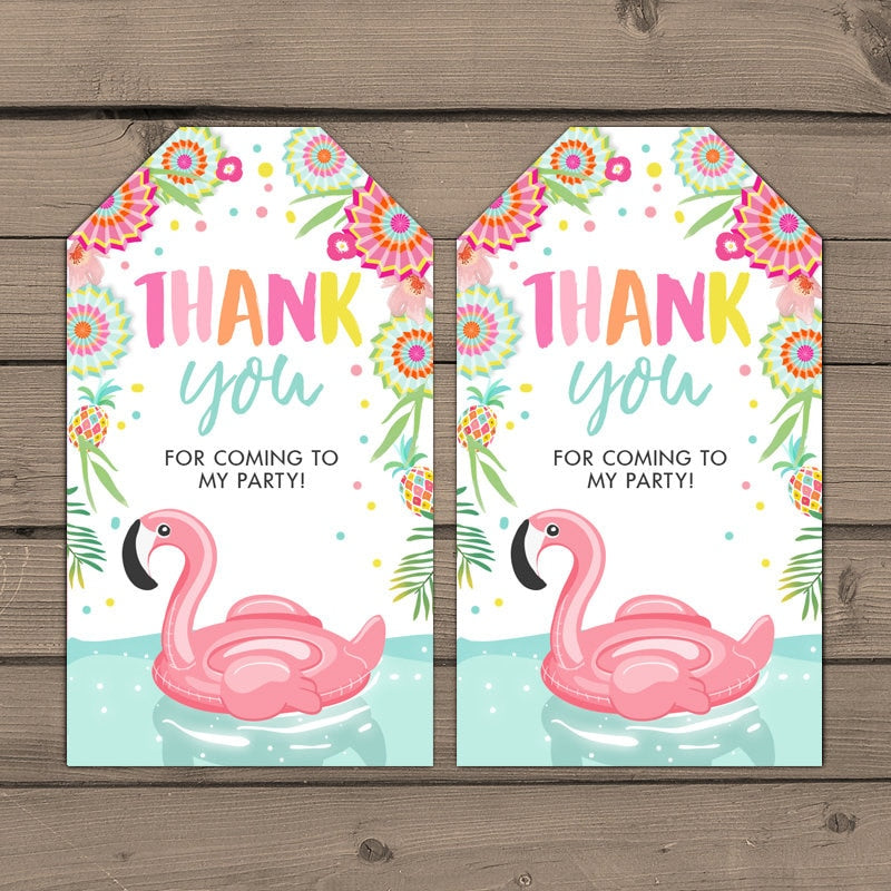 Flamingo Pool party Favor tags Tropical Birthday Thank you tags Pool f - Design My Party Studio flamingo-pool-party-favor-tags-tropical-birthday-thank-you-tags-pool-f-design-my-party-studio