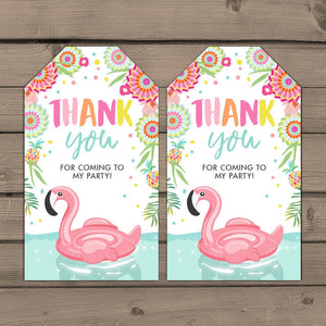 Flamingo Pool party Favor tags Tropical Birthday Thank you tags Pool float Flamingo gift tags Pink Girl Baby shower Digital PRINTABLE 0240