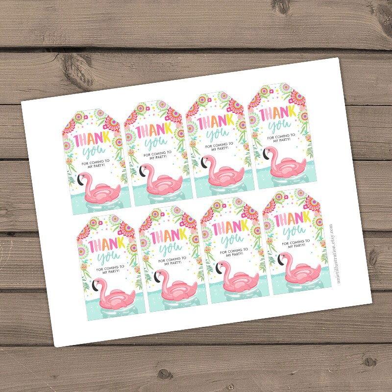 Flamingo Pool party Favor tags Tropical Birthday Thank you tags Pool float Flamingo gift tags Pink Girl Baby shower Digital PRINTABLE 0240